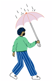 Illustration of a man walking in the rain and holding an umbrella